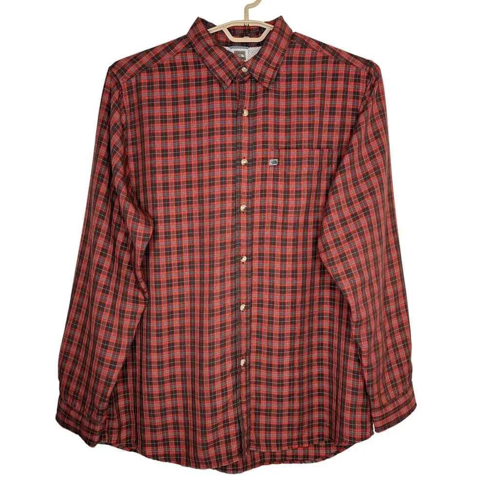 The North Face Shirt Men’s Size XL Plaid Red Hiking Button Up Long Sleeve